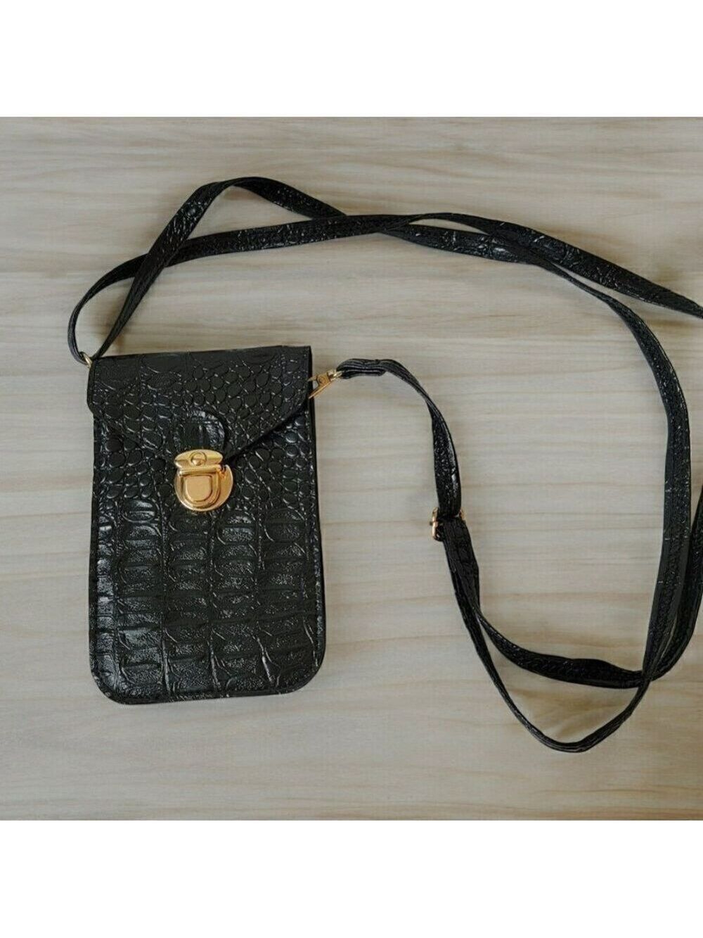 Black Vegan Leather Cell Phone Crossbody Sling